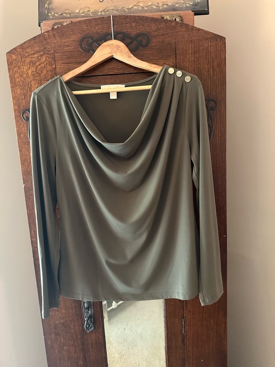 Michael Kors Tops - Michael Kors Draped Cowl Neck Long-Sleeve Top - Olive Size L